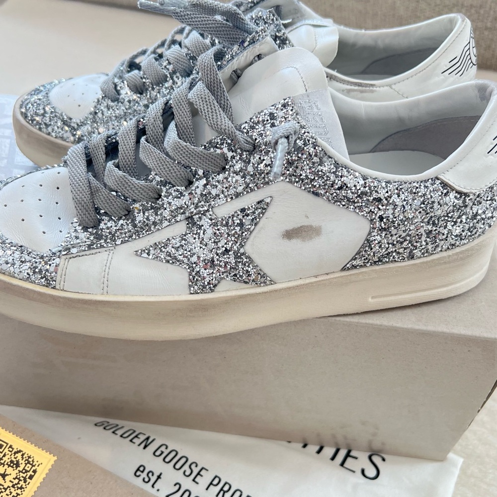 New! GOLDEN GOOSE Stardan Glitter Low Top Sneakers // Womens size 38